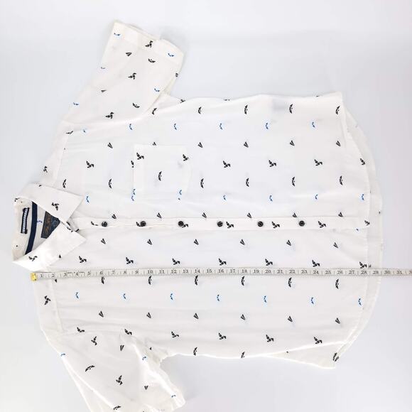 P & K Cuffs Mens White & Black Blue Button Down Short Sleeve GUC Shirt - Size XL - Picture 10 of 12